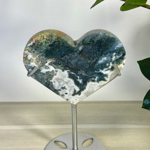 Moss Agate Heart With Custom Stand X 24 - Kenna's Crystals from TikTok