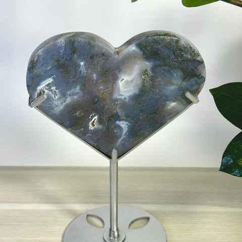 Moss Agate Heart With Custom Stand Y 25 - Kenna's Crystals from TikTok