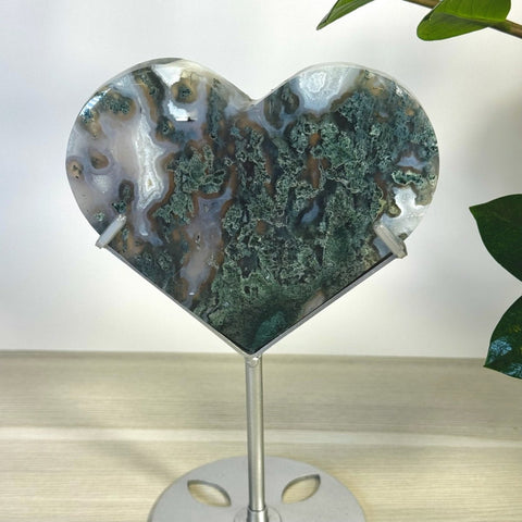 Moss Agate Heart With Custom Stand Z 26 - Kenna's Crystals from TikTok