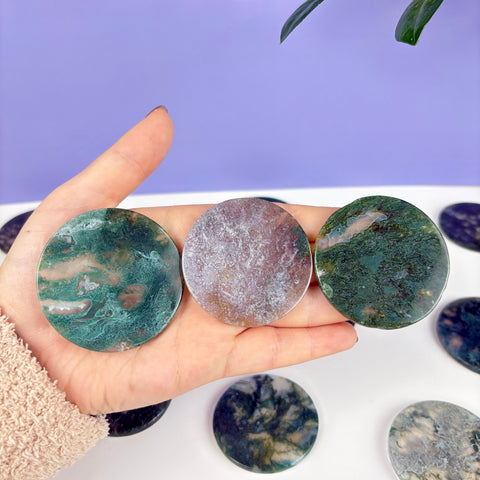 Moss Agate Poker Chip - Kenna's Crystals
