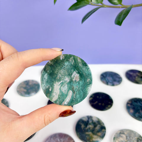 Moss Agate Poker Chip - Kenna's Crystals