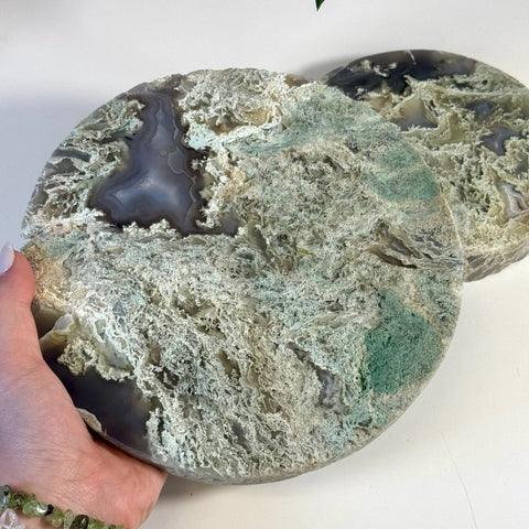 Moss Agate Thick Circle Slabs 144 10 - Kenna's Crystals from TikTok