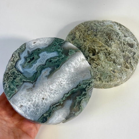 Moss Agate Thick Circle Slabs 66 3 - Kenna's Crystals from TikTok
