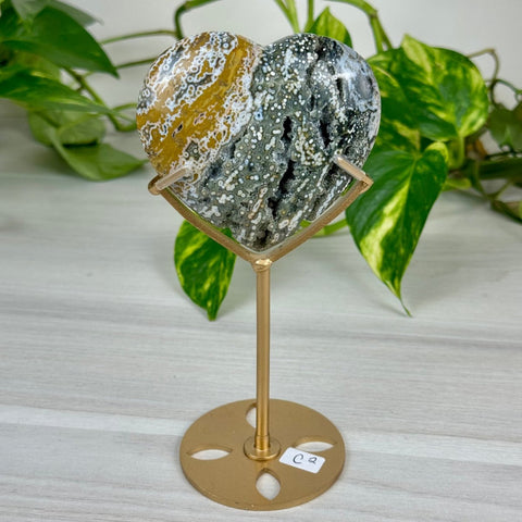 Ocean Jasper Heart (W/ Custom Stand) C2 29 - Kenna's Crystals from TikTok