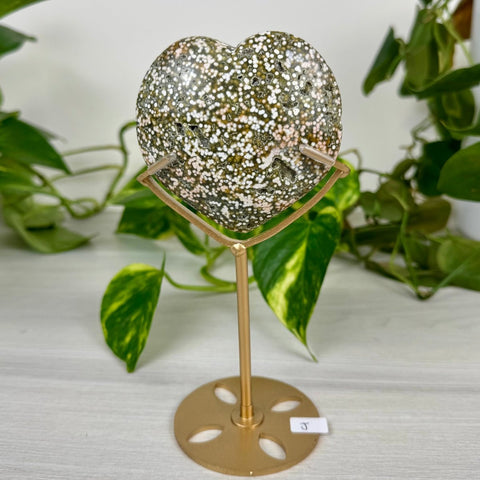 Ocean Jasper Heart (W/ Custom Stand) J 11 - Kenna's Crystals from TikTok