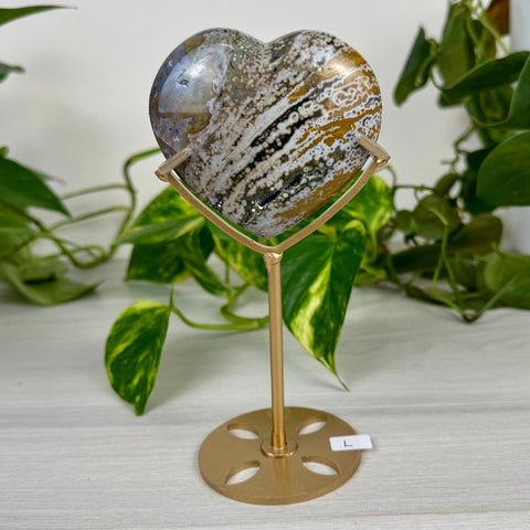 Ocean Jasper Heart (W/ Custom Stand) L 13 - Kenna's Crystals from TikTok