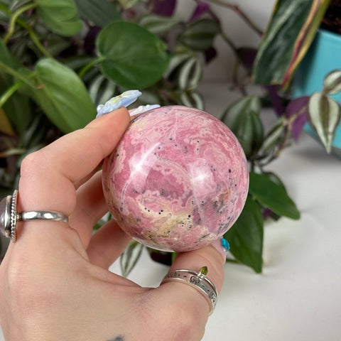 Peruvian Bubble Gum Rhodonite Sphere 122 10 - Kenna's Crystals from TikTok