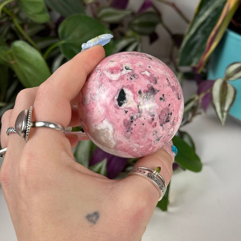 Peruvian Bubble Gum Rhodonite Sphere 133 11 - Kenna's Crystals from TikTok