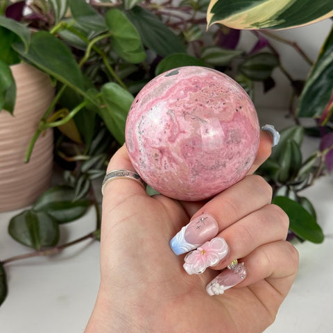 Peruvian Bubble Gum Rhodonite Sphere 177 15 - Kenna's Crystals from TikTok