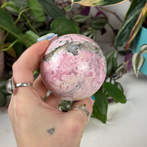 Peruvian Bubble Gum Rhodonite Sphere 199 17 - Kenna's Crystals from TikTok