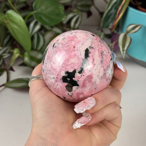 Peruvian Bubble Gum Rhodonite Sphere 222 19 - Kenna's Crystals from TikTok