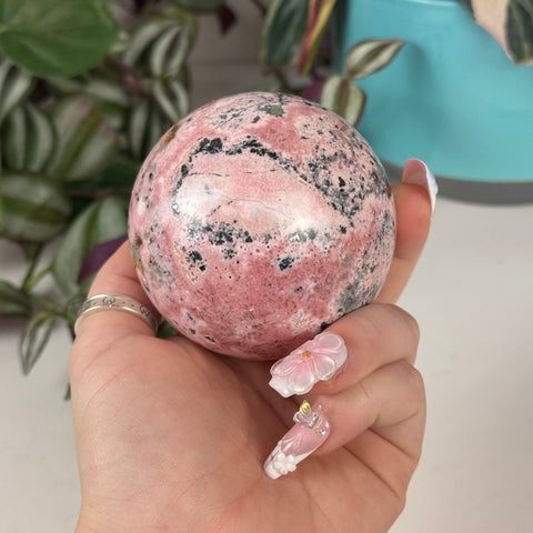 Peruvian Bubble Gum Rhodonite Sphere 255 21 - Kenna's Crystals from TikTok