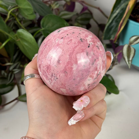 Peruvian Bubble Gum Rhodonite Sphere 299 26 - Kenna's Crystals from TikTok
