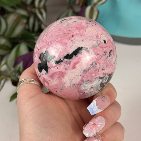Peruvian Bubble Gum Rhodonite Sphere 299 25 - Kenna's Crystals from TikTok