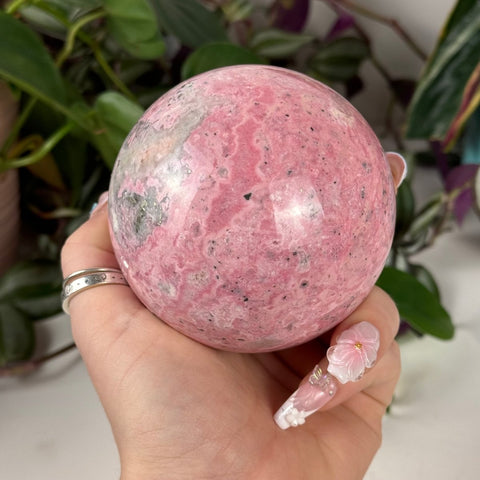 Peruvian Bubble Gum Rhodonite Sphere 355 30 - Kenna's Crystals from TikTok