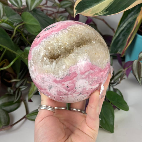Peruvian Bubble Gum Rhodonite Sphere 611 2 - Kenna's Crystals from TikTok