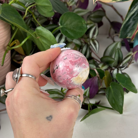 Peruvian Bubble Gum Rhodonite Sphere 66 5 - Kenna's Crystals from TikTok