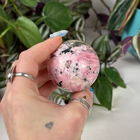 Peruvian Bubble Gum Rhodonite Sphere 88 7 - Kenna's Crystals from TikTok