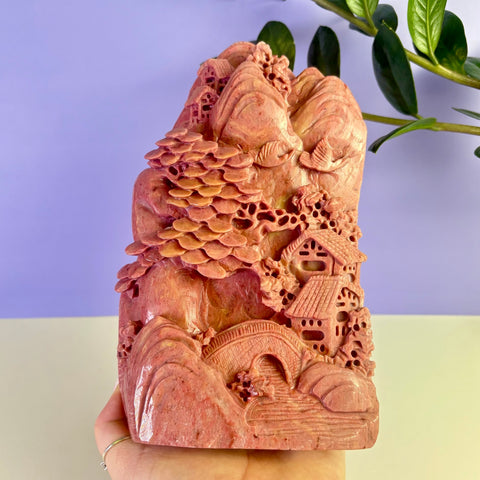 Pink Rhodonite Landscape Carving