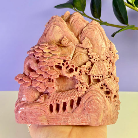 Pink Rhodonite Landscape Carving