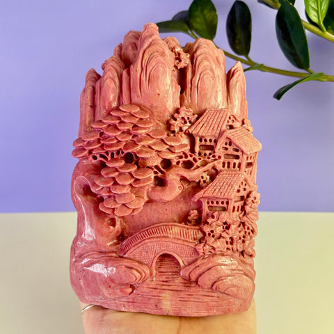 Pink Rhodonite Landscape Carving