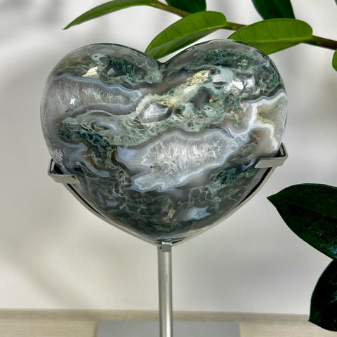 Puffy Moss Agate Heart On Custom Stand A 1 - Kenna's Crystals from TikTok