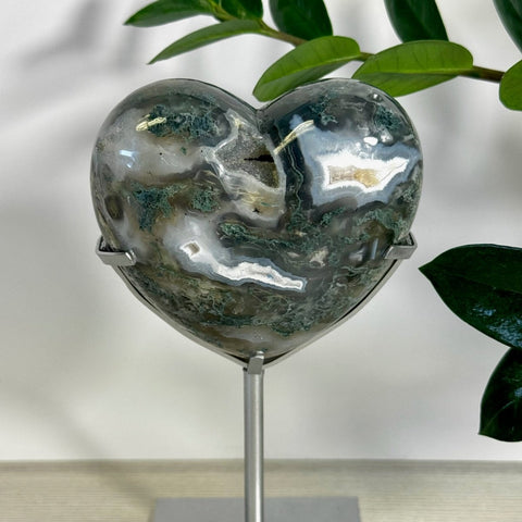 Puffy Moss Agate Heart On Custom Stand B 2 - Kenna's Crystals from TikTok