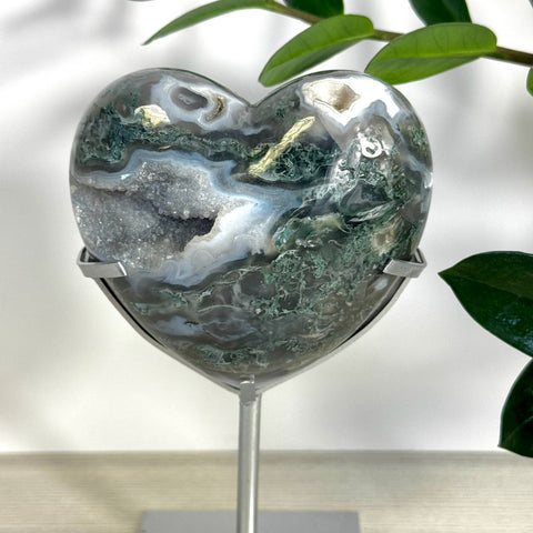 Puffy Moss Agate Heart On Custom Stand D 4 - Kenna's Crystals from TikTok
