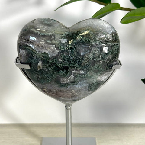 Puffy Moss Agate Heart On Custom Stand E 5 - Kenna's Crystals from TikTok