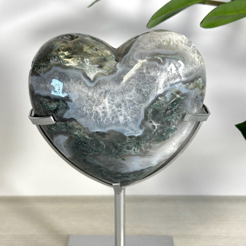 Puffy Moss Agate Heart On Custom Stand F 6 - Kenna's Crystals from TikTok