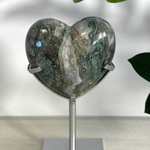 Puffy Moss Agate Heart On Custom Stand H 8 - Kenna's Crystals from TikTok