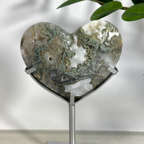 Puffy Moss Agate Heart On Custom Stand I 9 - Kenna's Crystals from TikTok