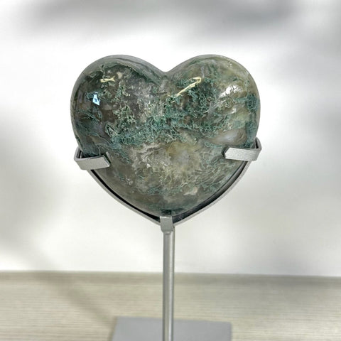 Puffy Moss Agate Heart On Custom Stand J 10 - Kenna's Crystals from TikTok