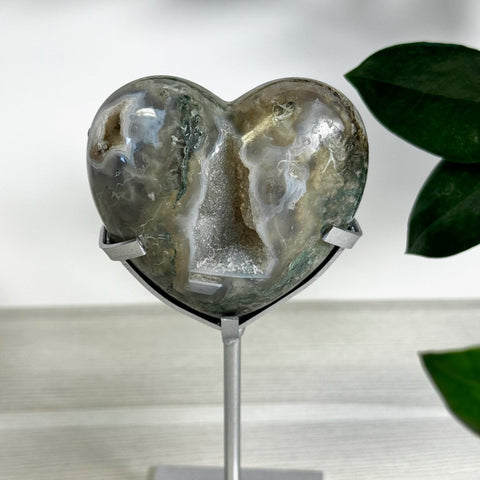 Puffy Moss Agate Heart On Custom Stand K 11 - Kenna's Crystals from TikTok