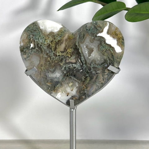 Puffy Moss Agate Heart On Custom Stand L 21 - Kenna's Crystals from TikTok