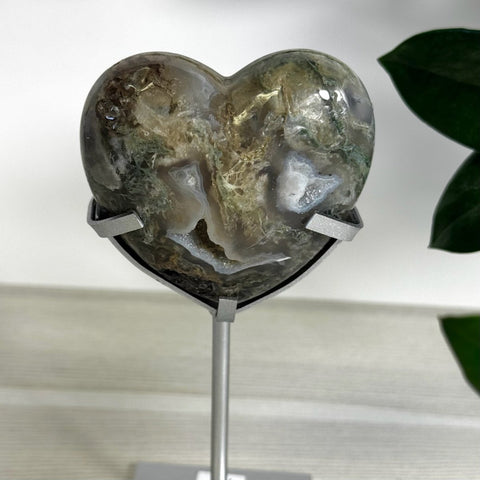 Puffy Moss Agate Heart On Custom Stand L 23 - Kenna's Crystals from TikTok