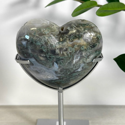 Puffy Moss Agate Heart On Custom Stand L 18 - Kenna's Crystals from TikTok