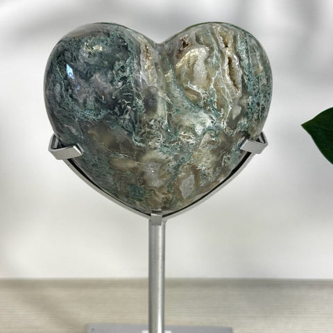 Puffy Moss Agate Heart On Custom Stand L 20 - Kenna's Crystals from TikTok