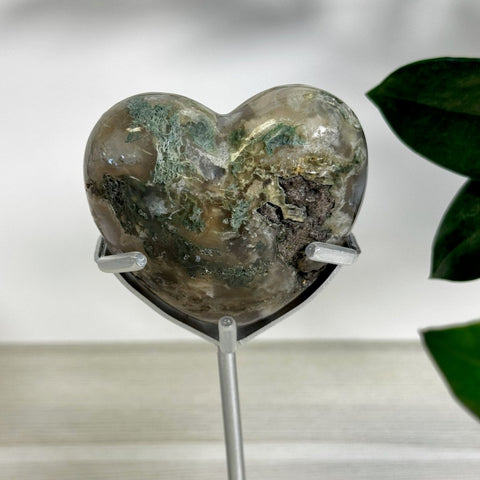Puffy Moss Agate Heart On Custom Stand L 24 - Kenna's Crystals from TikTok