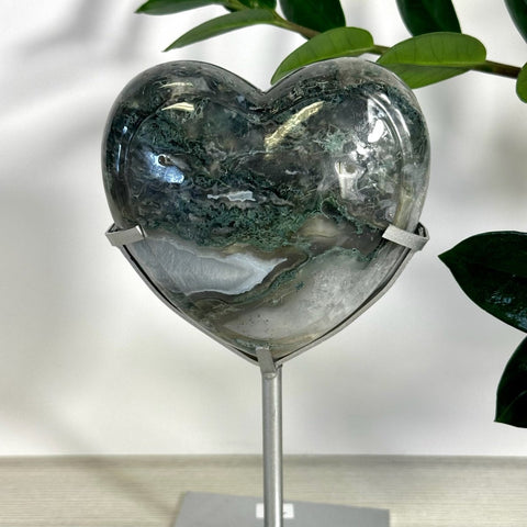 Puffy Moss Agate Heart On Custom Stand L 14 - Kenna's Crystals from TikTok