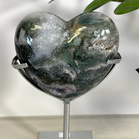 Puffy Moss Agate Heart On Custom Stand L 17 - Kenna's Crystals from TikTok
