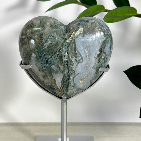 Puffy Moss Agate Heart On Custom Stand L 19 - Kenna's Crystals from TikTok