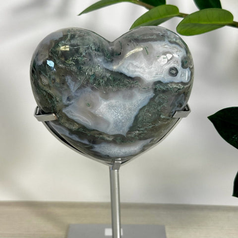 Puffy Moss Agate Heart On Custom Stand L 16 - Kenna's Crystals from TikTok