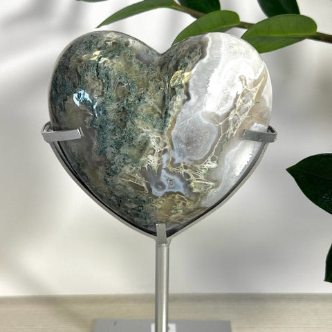 Puffy Moss Agate Heart On Custom Stand L 15 - Kenna's Crystals from TikTok