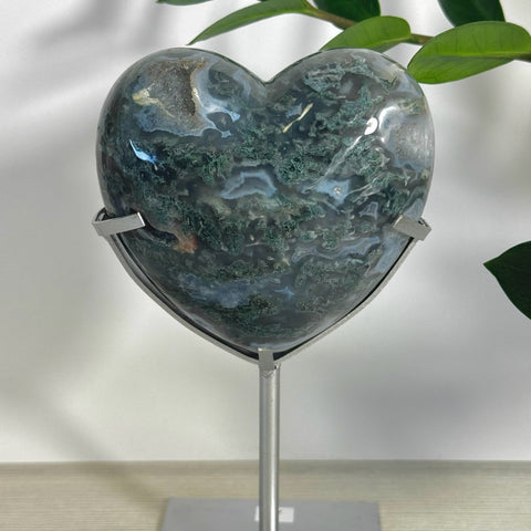 Puffy Moss Agate Heart On Custom Stand L 13 - Kenna's Crystals from TikTok