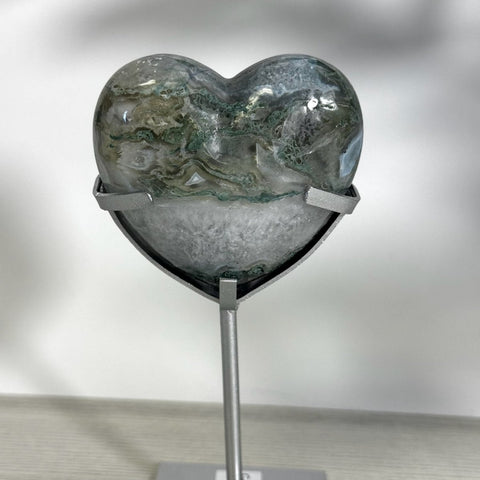 Puffy Moss Agate Heart On Custom Stand L 22 - Kenna's Crystals from TikTok