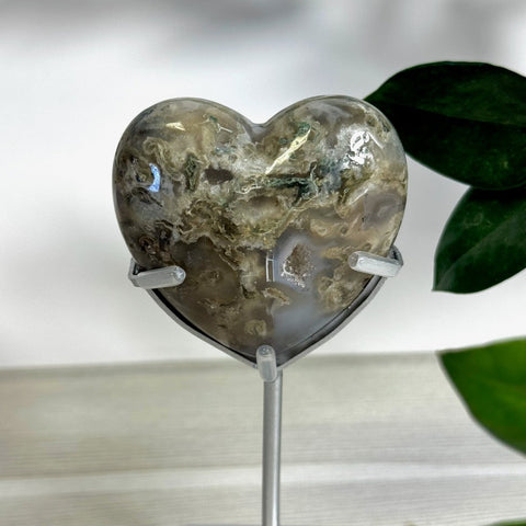 Puffy Moss Agate Heart On Custom Stand L 12 - Kenna's Crystals from TikTok