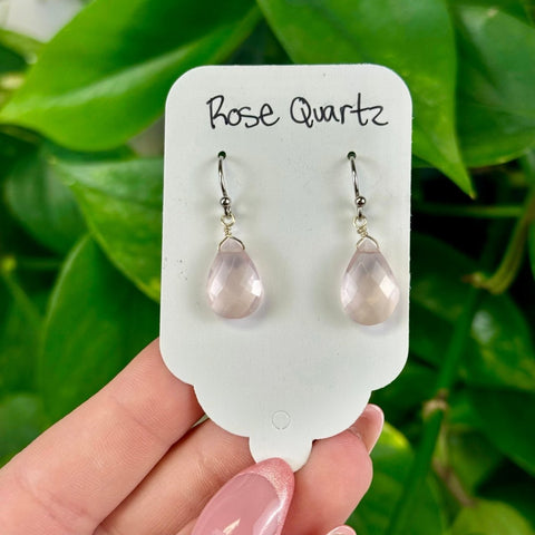 Rose Quartz Earrings Small Teardrop 1 - Kenna's Crystals from TikTok