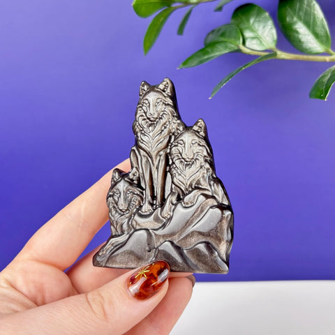 Silver Sheen Obsidian Wolf Pack - Kenna's Crystals