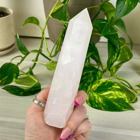 Six Sided Mangano Calcite Tower (UV REACTIVE) 44 4 - Kenna's Crystals from TikTok